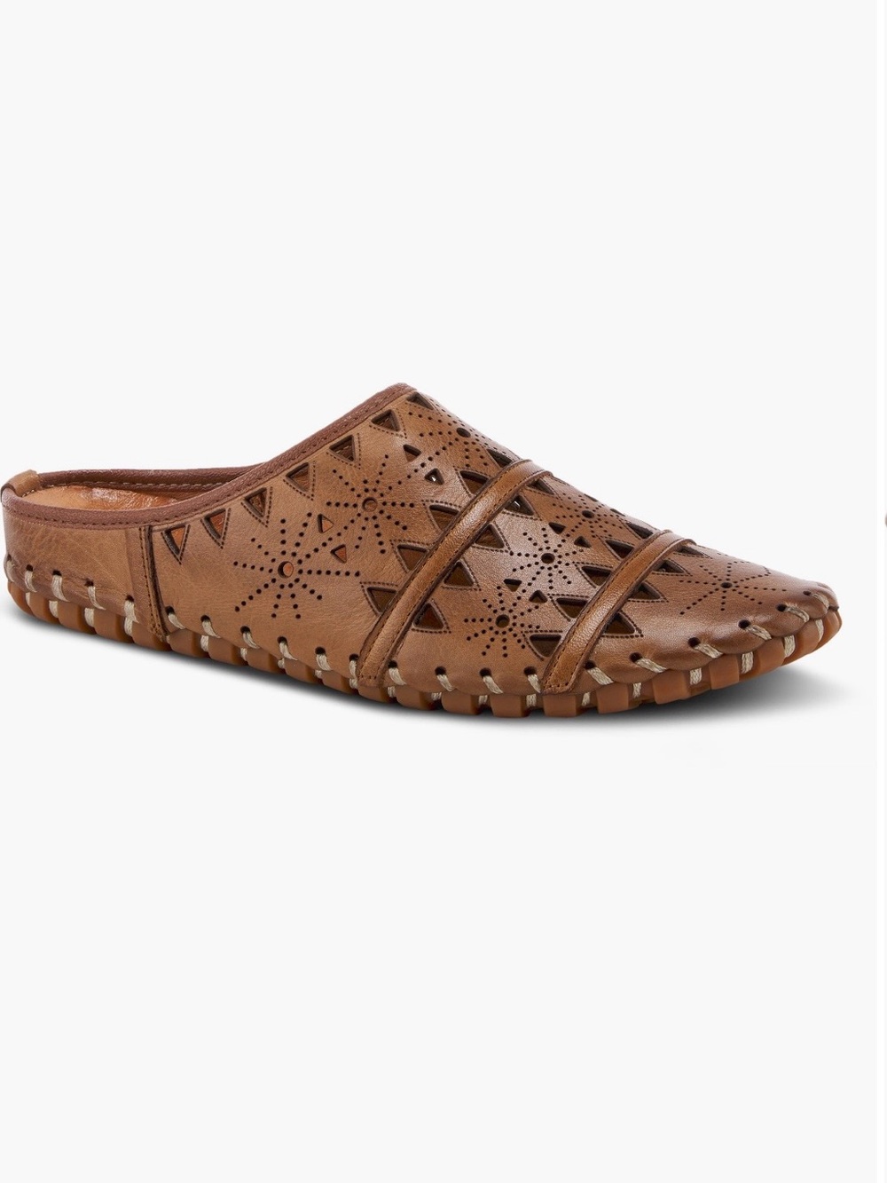 Spring Step Fusalide Leather Mules Boho Laser Cut Brown Clogs Slide Sandals - 38